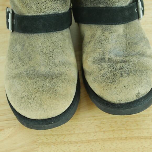 Ugg Size 8 Boots Dylan Short Buckle Suede Shearling Distressed Boho Grunge - Picture 5 of 11